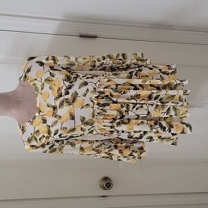 Mishca Size S Lemon / Citrus Babydoll Style Blouse, Sheer, Bell Sleeve, EUC